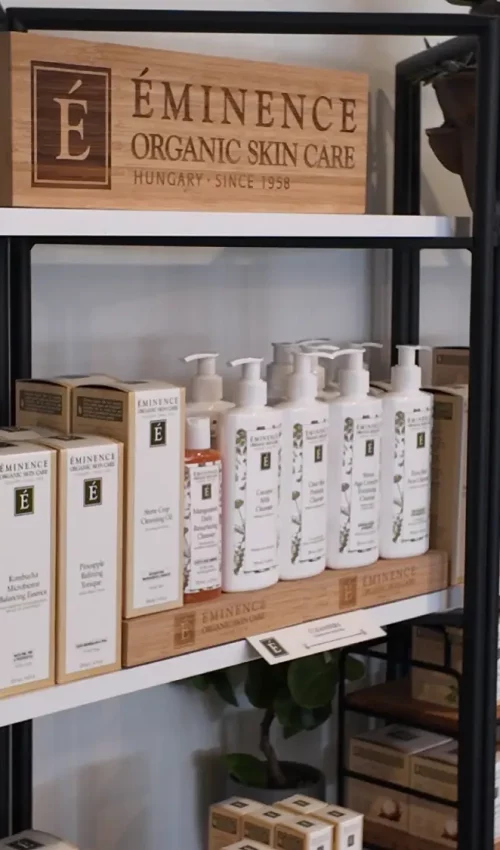 a shelf with different products on it