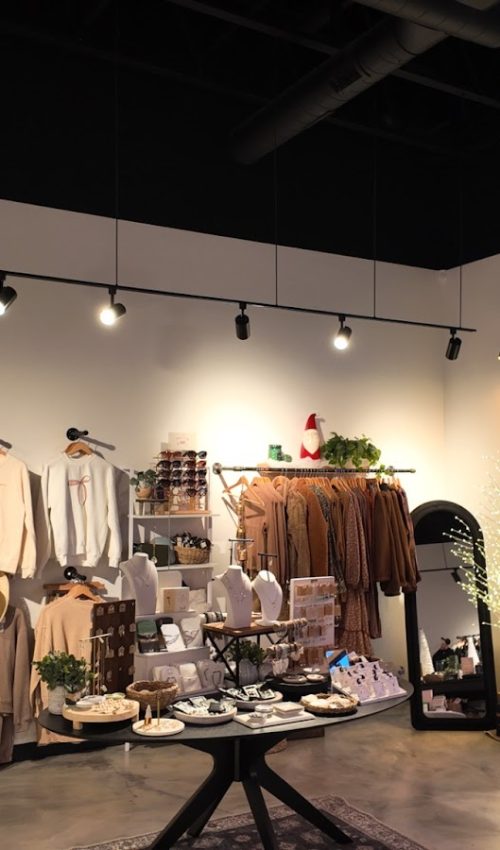 a store with clothes on swingers