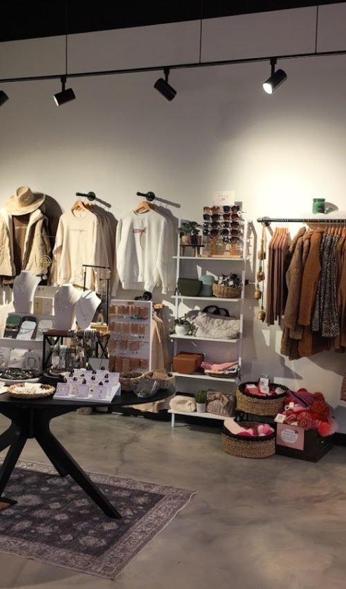 a store with clothes on swingers